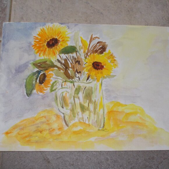 Original "Bright And Beautiful Yellow Floral" 9"x12" watercolor painting, signed - Picture 2 of 4